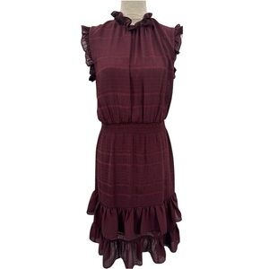 Avec Les Filles Mock Neck Ruffle A-Line Cocktail Dress - Burgundy Wine - Size 6